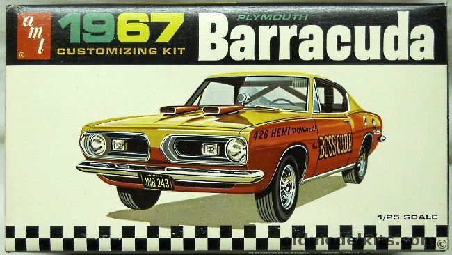 AMT 1/25 1967 Plymouth Barracuda - Stock / George Barris Custom / Racing, 6857-170 plastic model kit